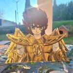 Seiya- (Dans son armure d'or du sagittaire) 70 euros Personnage découpé dans du bois puis peint à la peinture acrylique et doré à la feuille d'or véritable (22 carats) Univers Saint-Seiya